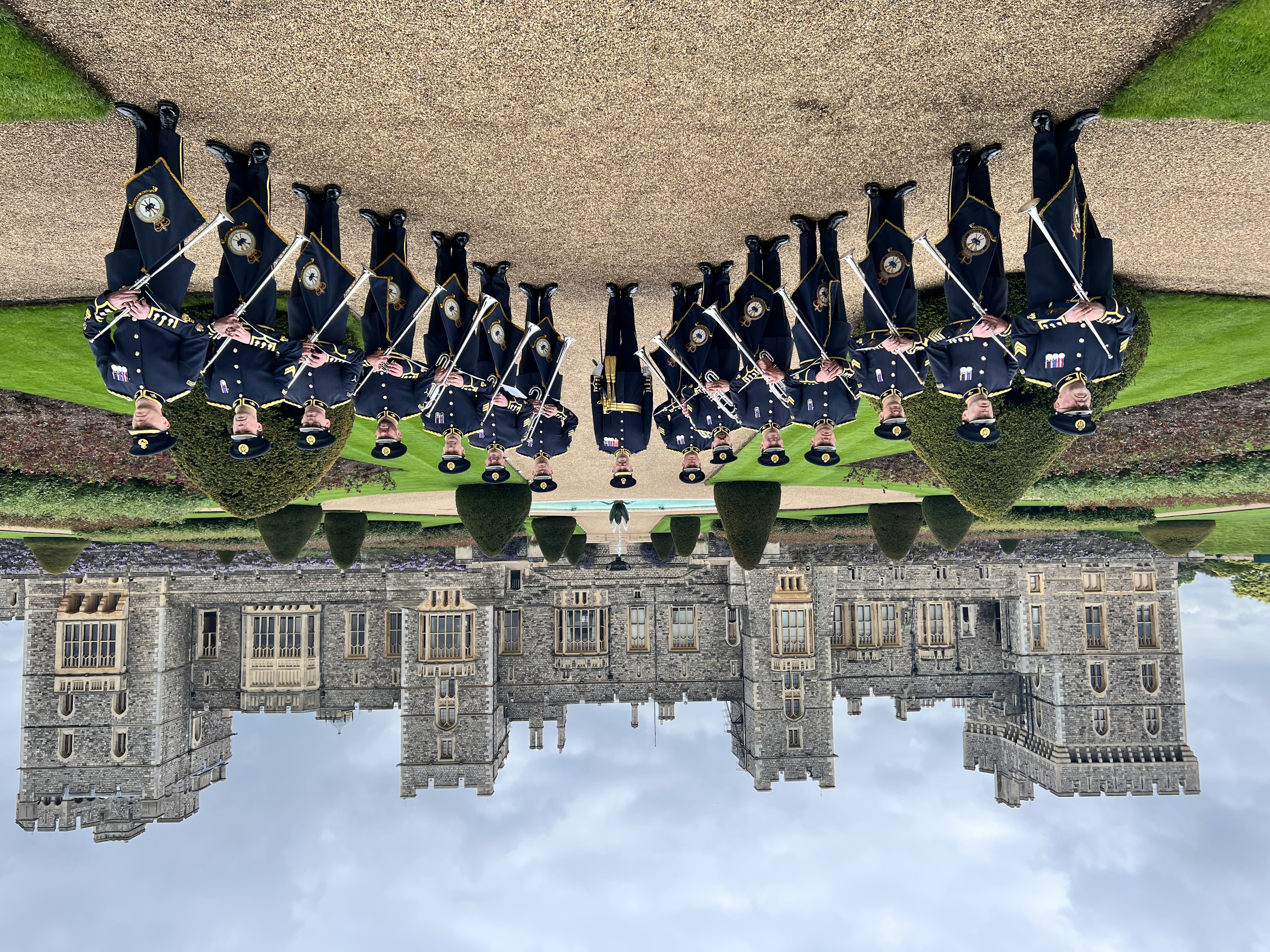 The Fanfare Trumpeters of the RAF at Windsor Castle, shortly before performing at the Coronation Concert.