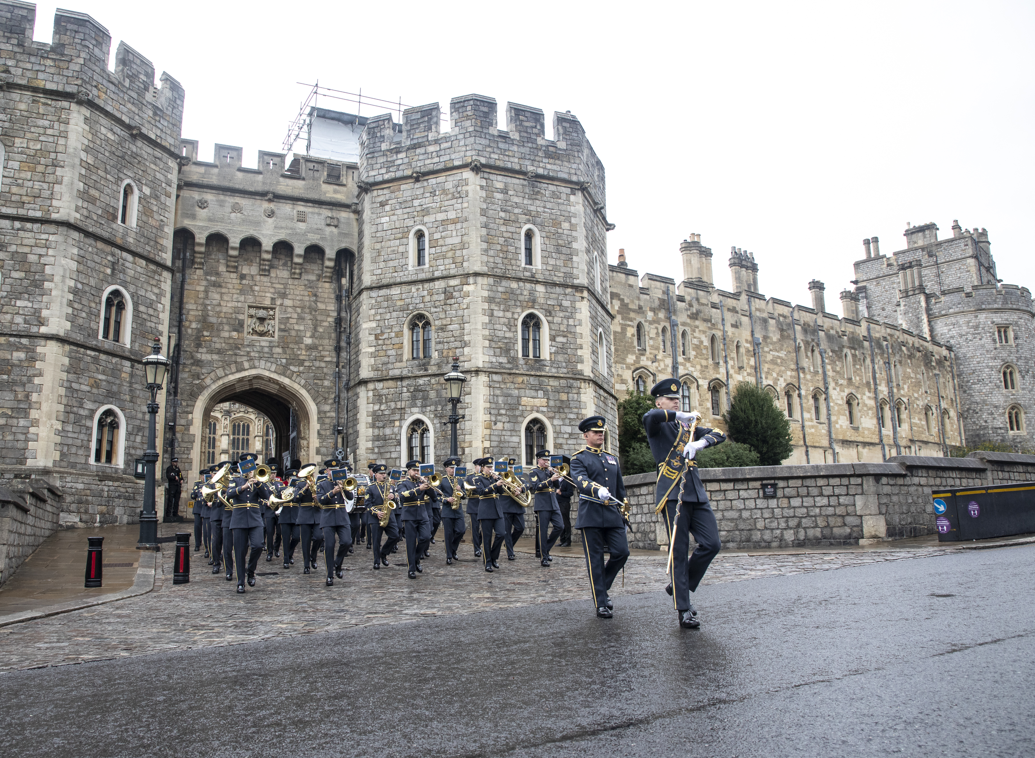 Band of the RAF Regiment marching outside Windsor Castle
