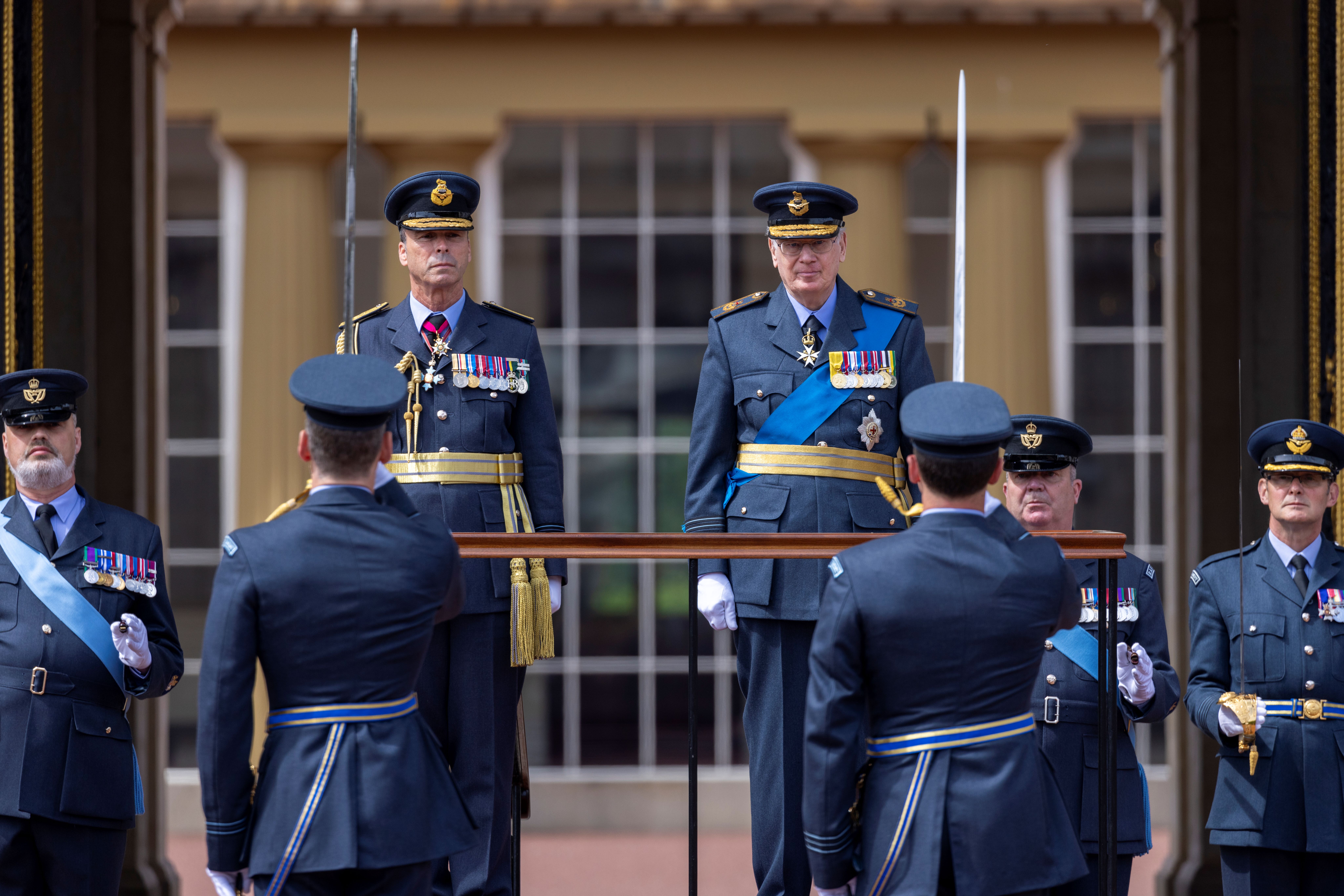HRH Duke of Gloucester reviewing the standards of the Royal Auxiliary Air Force