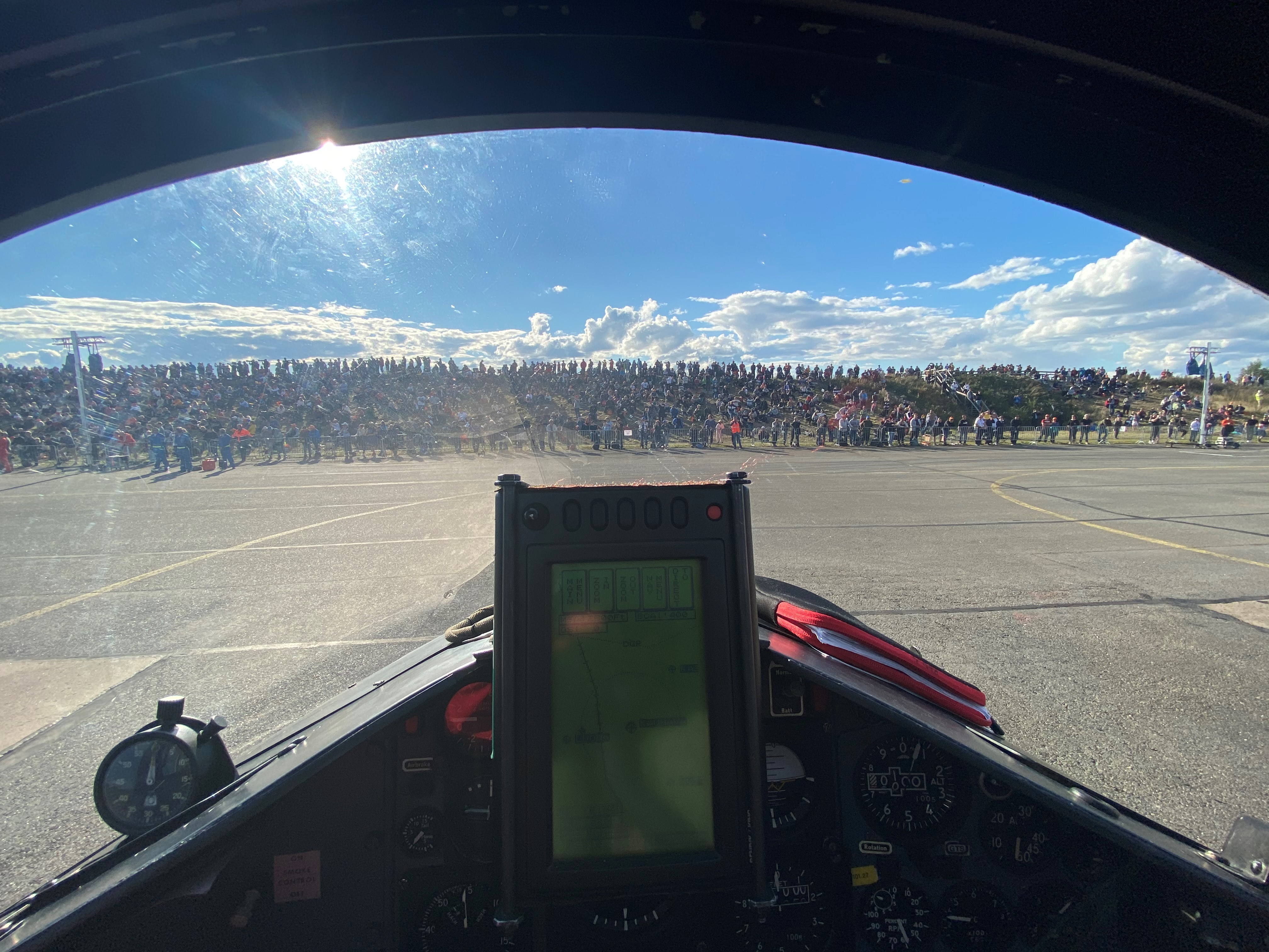 The view of the huge crowd from Squadron Leader Turner's jet in Finland in 2020.