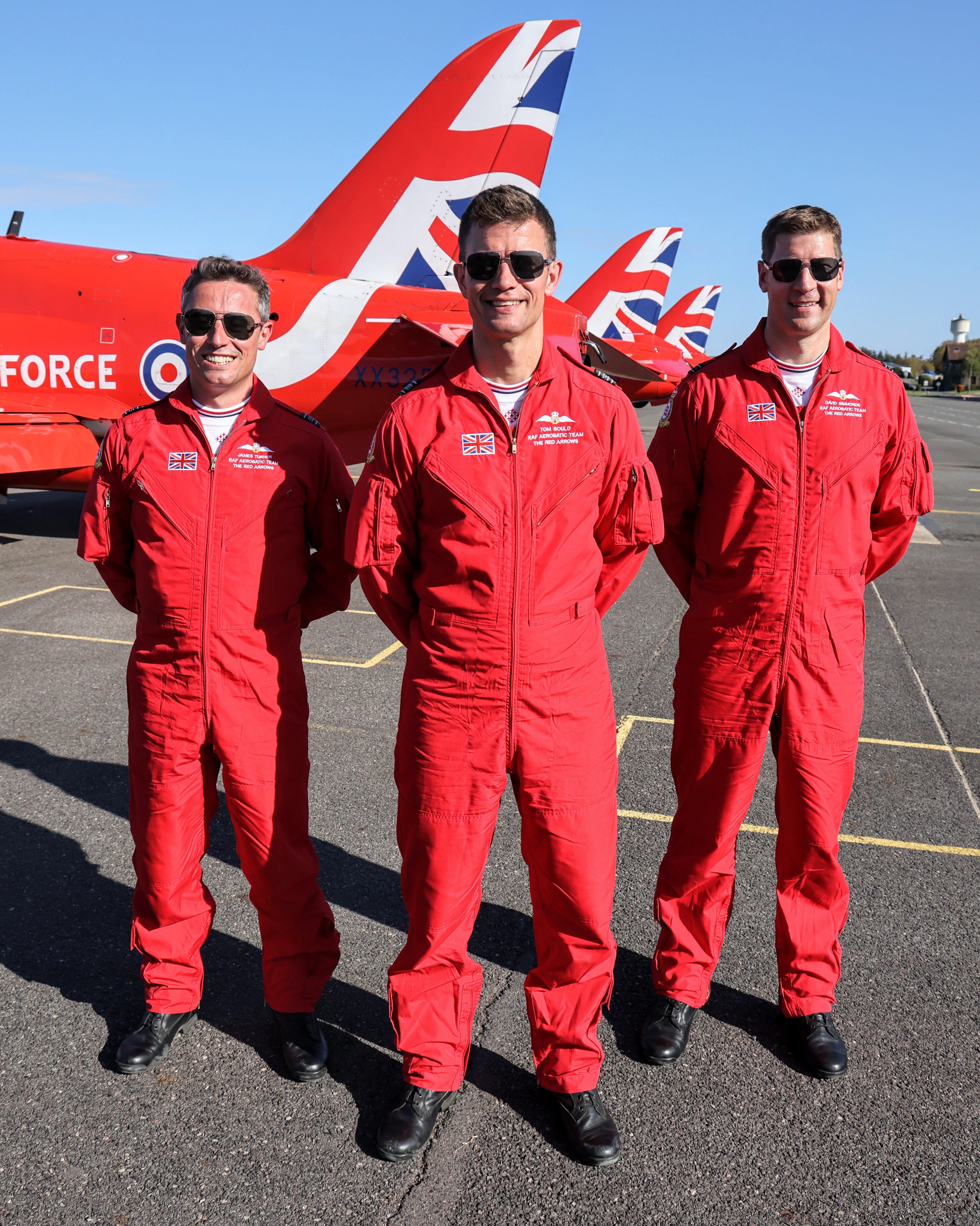 Left-to-right: Squadron Leader James Turner, Squadron Leader Tom Bould and Flight Lieutenant David Simmonds