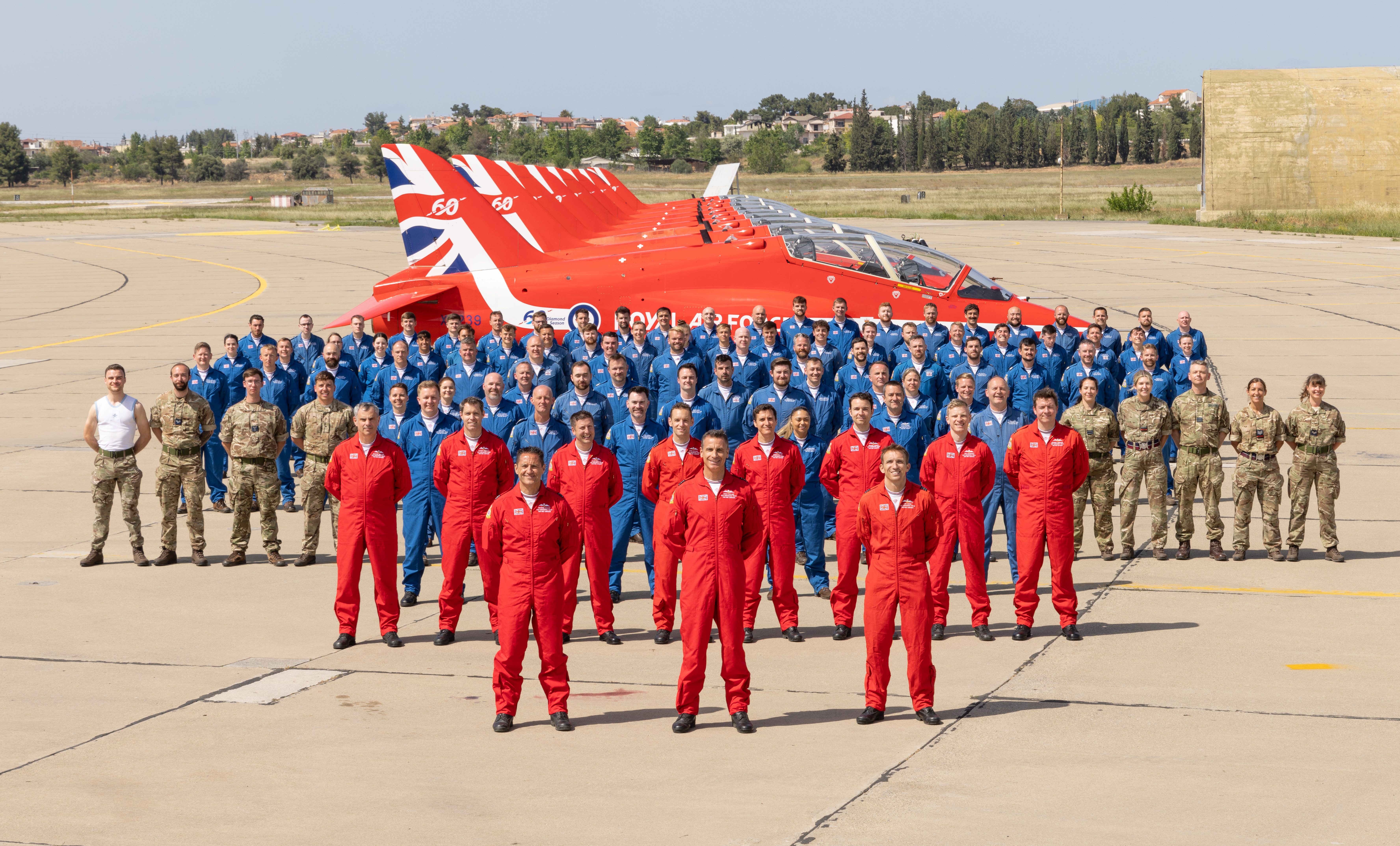 The Red Arrows team and supporting RAF personnel from other units in Greece.
